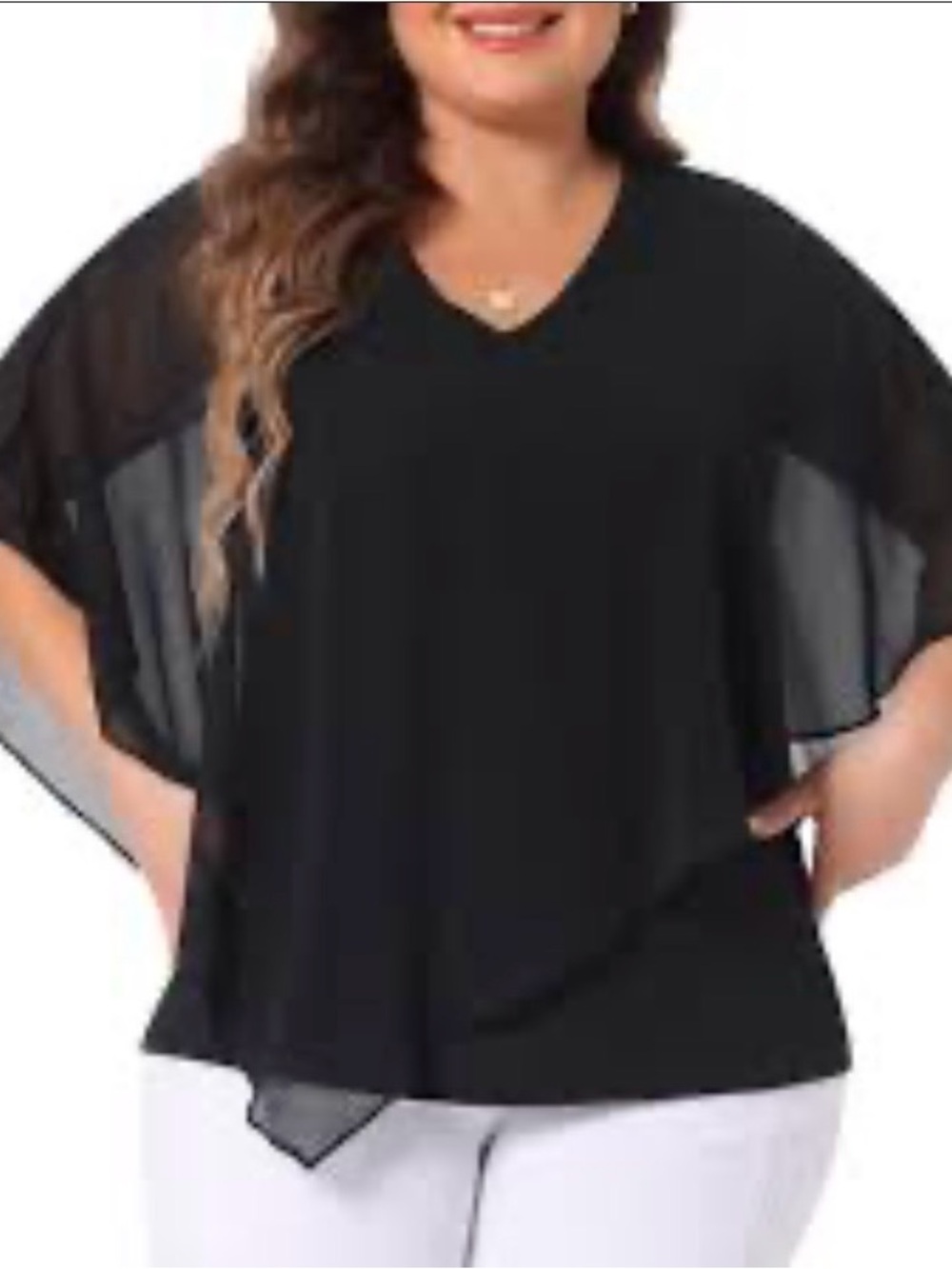 Jennifer Lopez size M women Black Sheer V-Neck Flutter Blouse